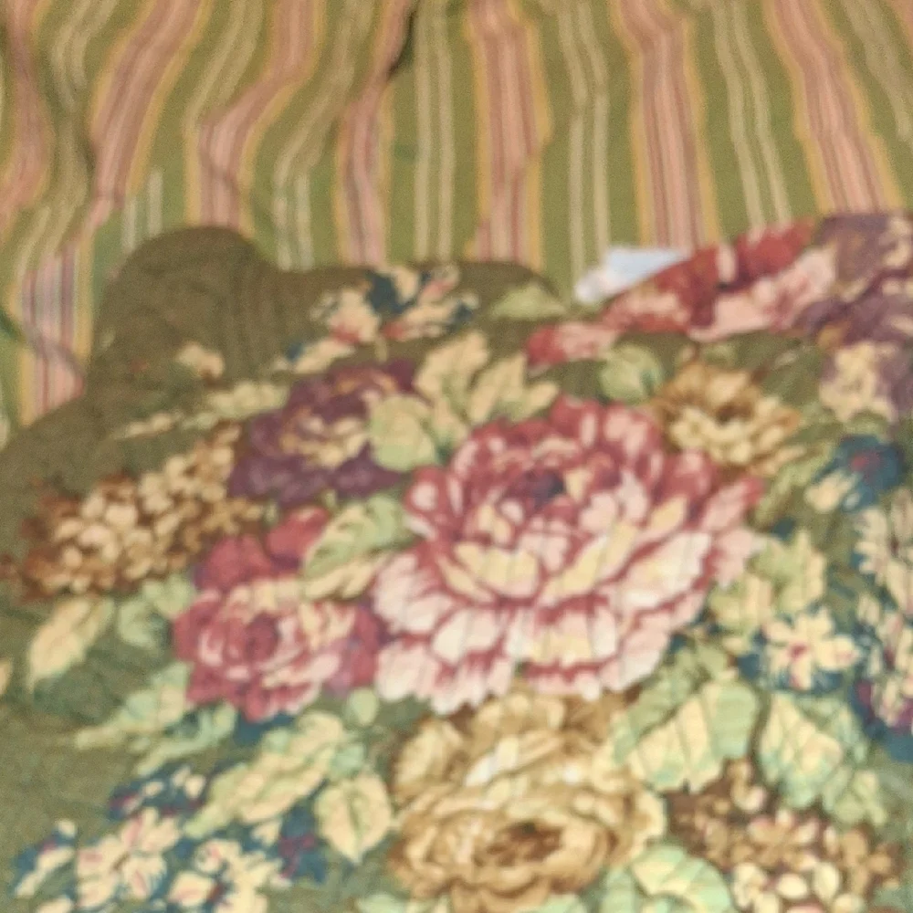 Quilted Shams - Ralph Lauren Olive Green Quilted Pillow with Pink Floral Motif - Picture 5 of 5